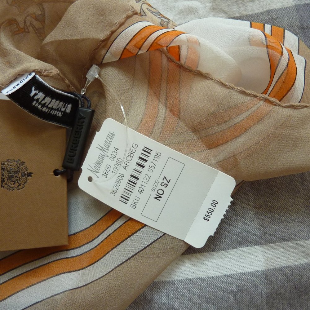Burberry Unicorn Chiffon Pattern Silk Logo Scarf - Picture 2 of 12